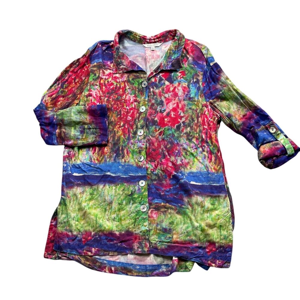 John Mark Small‎ Bright 3/4 Sleeve Blouse Roll Up Sleeve 100% Rayon